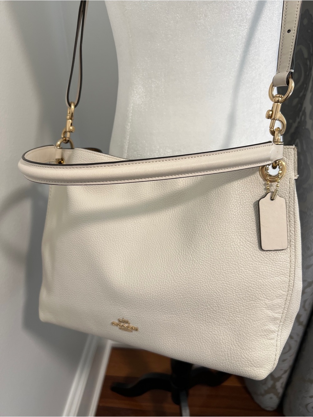 Coach Pebbled Leather Shoulder Bag in Creamy White